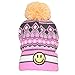 Yankee Toybox Big Kids Smiley Face Knit Pom Hat and Gloves Set (One Size, Pink)