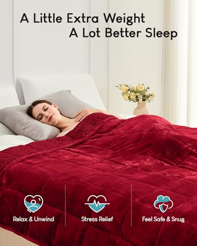 Image of Cottonblue Sherpa Weighted Blanket for Adults 20 lbs Queen Twin Size 60x80 inches, Fuzzy Fleece Weighted Throw Blankets Cozy for Sleeping, Calming and Relax, Soft Heavy Blankets for Bed Sofa, Burgundy
