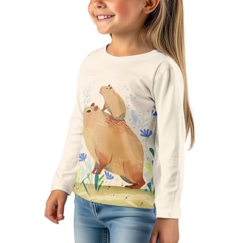 Image of Girls Cartoon Print Long Sleeve Graphic Tee Casual Crew Neck T-Shirts for 3-16 Years Little Girls