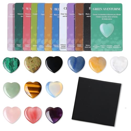 12Pcs Healing Crystal Gifts for Women, Assorted Crystals and Gemstones Heart Stones, Love Heart Stones Set with Box, Natural Gem Stones, Unique Spiritual Healing & Meditation Set for Women Ladies