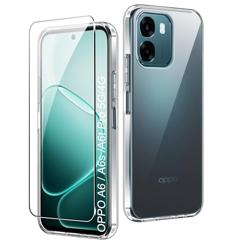 CAUHENYEE Trasparente Cover per OPPO A6 / A6s / A6t Pro 5G/4G Custodia, con 1 Pezzi Schermo in Vetro Temperato, Cover Sottile e Morbida in TPU Trasparente