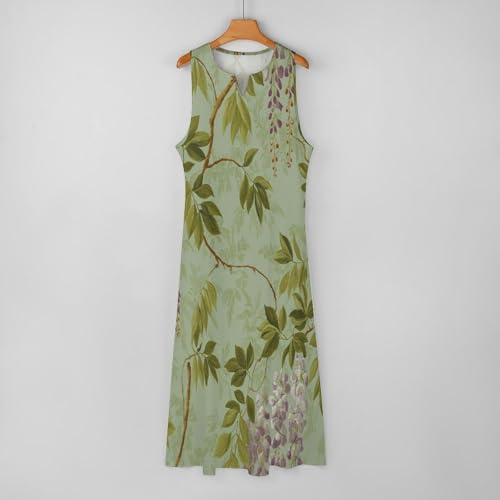 Robe longue imprimé plantes vertes d'olivier chic et fluide de qualité - 4