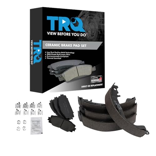 TRQ Front and Rear Ceramic Brake Pad Set Compatible with 2012-2018 Toyota Yaris L 2012-2018 Yaris LE 2007-2011 Yaris