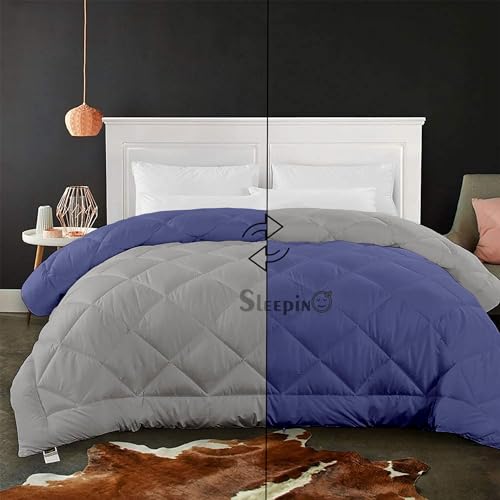 Image of 600 GSM Heavy Winter Double Bed Comforter | Microfiber, Breathable, Reversible,Soft, Lightweight & Machine Washable Comforter for Double Bed 90x100 Inch - Medium BlueSilver
