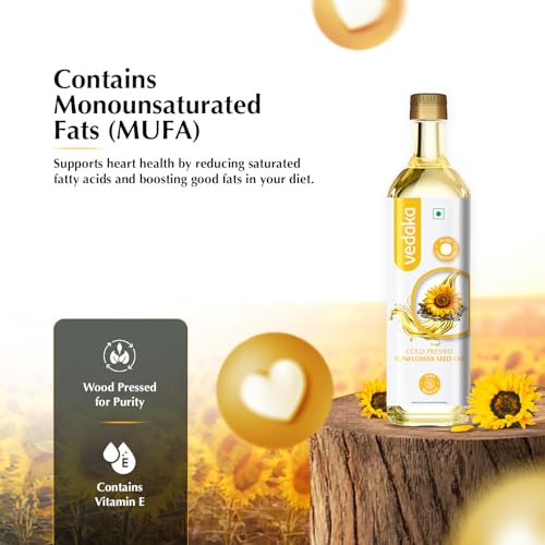 Image of Amazon Brand - Vedaka Cold Pressed Sunflower Oil 1L | Suitable For Cooking & Frying | Contains Mufa & Omega - 6 Pufa | Contains Natural Antioxidants And For All Types Of Cuisines
