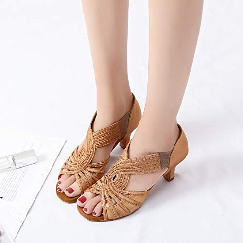 YYTing Ballroom Dance Shoes Women Latin Salsa Practice Dancer Shoes 2.5'' Heels YT02(11, Tan) - Thumbnail 3