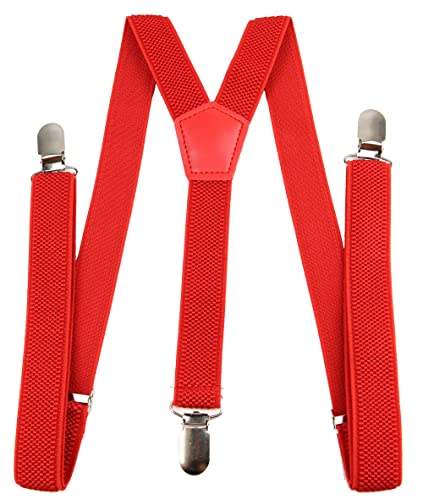 irisaa Hosenträger Damen Y-Form für Arbeitshosen Skihose Fest Unifarbe mit 3er Starken Clips 2.5cm Breit Unisex HT Farbe:Rot