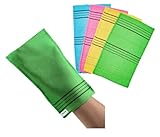 Modu Korean Exfoliating Mitts Large 4PCS (Green, Yellow, Sky Blue, Pink) – Exfoliating Gloves Body Scrubber Italy Towel Washcloth for Korean Spa at Home, Dead Skin Remover, 100% Vegan Viscose