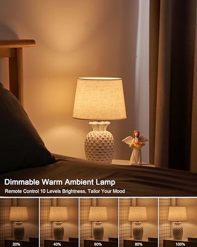 LIT AMPO Rechargeable Cordless Table Lamp, Remote Control Timer Dimmer, Ceramic Base & Linen Fabric Shade, Battery Powered Color Changing Light, Small Nightstand Lamp for Bedroom, Kitchen, Living Room - Image 6