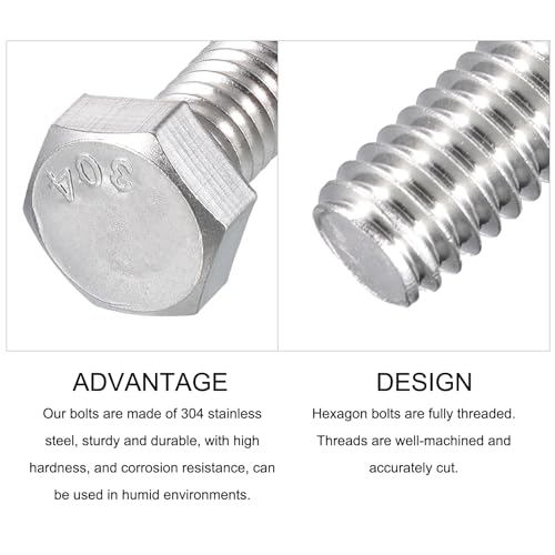 Image of METALLIXITY Hex Head Bolts (5 /16-18 x 3 /4 inch) 10Pcs, 304 Stainless Steel 18-8, Fully Threaded, External Hex Drive, Plain Finish, Hex Head Screw Bolt, Silver