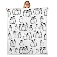 Penguin Throw Blanket - Baby Size, Kids Boys Girls, Antarctic Animal, Fleece, Cartoon Penguin Illustration, Sherpa, Children Teens Adult, Grey White And Black, Plush Bed Blanket