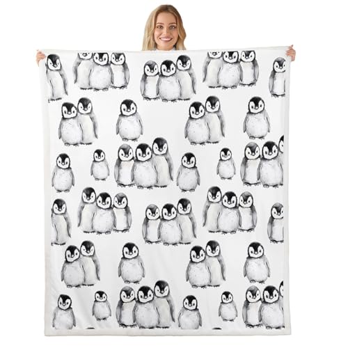 Penguin Fleece Throw Blanket (Grey/White/Black)