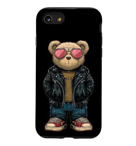 Bad Teddy Bear Look in Black Leather Jacket �R�X�`���[�� �X�}�z�P�[�X iPhone SE (2020) / 7 / 8 �p