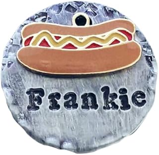 Dog Tag, Pet ID Tag, Hot Dog Tag, Dog Tag, Foodie Tag, Dog Tags for Dogs, Hand Stamped Tags, Pet Tag, Cat Tag (1", RUSTIC COPPER)