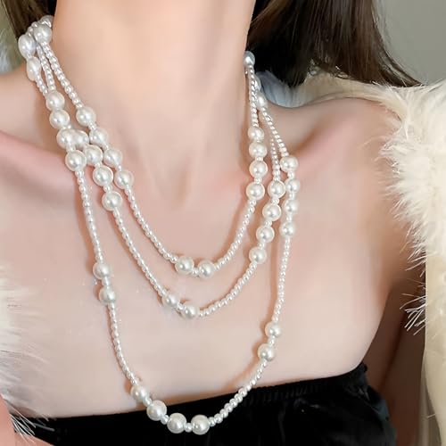 JNF 1920s Pearl Beads Necklace for Women Long Pearl Strands Flapper Beaded Necklaces Imitation Faux Pearls Gatsby Vintage Costume Jewelry 80'' Long (white) by JNF - Used condition - Image 2