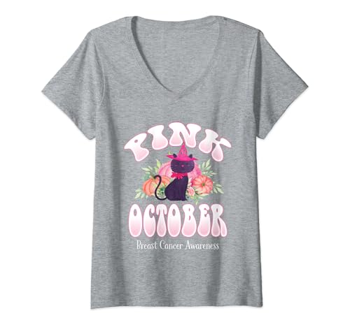 Mujer Pink October - Apoyo para la concientización sobre el cáncer de mama Camiseta Cuello V