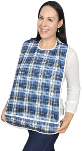 Modaliv Adult Bib - Reusable Clothing Protector - Waterproof - Adult Bib with Food Catcher - Machine Washable - Extra Long Senior Men and Women Bibs for Eating (Blue)