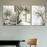 LZJAGXX Arte de pared vintage de olivo, decoración de pared de olivo verde, cuadro en maceta de casa antigua, impresiones botánicas neutras (30 x 40 cm x 3, sin marco)