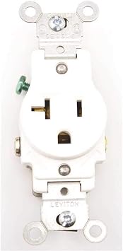 Leviton 20-Amp, 125-Volt, Narrow Body Single Receptacle, Straight Blade, Commercial Grade, Grounding, 5801-W, White