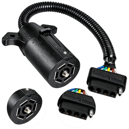 NEWSUN 7 to 5 Pin Trailer Plug Adapter 7 Way Round Plug Blade Connetor to 5 Way Flat Adapter Wiring Harness Connector Plug Versatile & Extendable Connection for Your Trailer RV Lighting