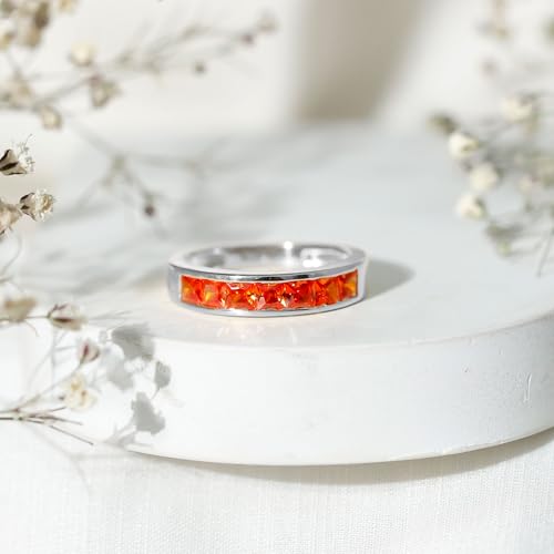Certified Lab Grown Orange Sapphire Anniversary Band, AAAA Quality, Princess Cut Wedding Ring for Women - Ready To Gift3