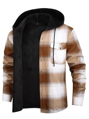 Iris Sprite Men's Plaid Shirt Padded Warm Lined Check Shirts Men Casual Plaid Shirts with Pocket Mens Hooded Check Jacket (Yellow 2, XXL)