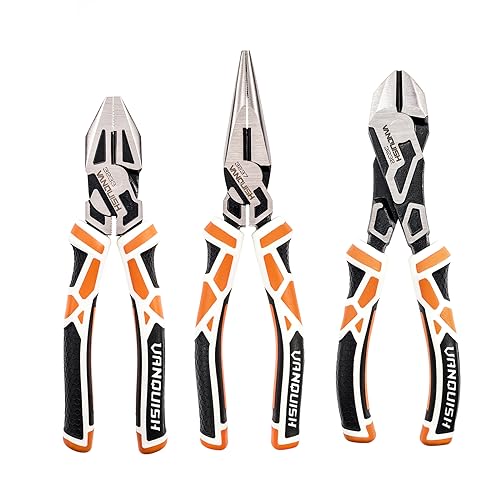 VANQUISH 3PCS Heavy Duty Plier Set, Premium Cr-V Steel, Including 8' Needle Nose Pliers, 7' Linesman Pliers and 7' Diagonal Pliers, TPR Handle, for Plumbing, and General Applications, SET3232
