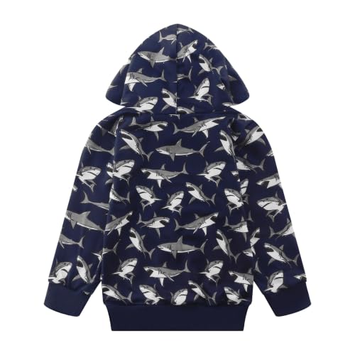Image of Akyzic Baby Boys Dinosaurs Hoodie Boys Shark Pullover with Pocket Kids Truck Warm Sweatshirt Sweater
