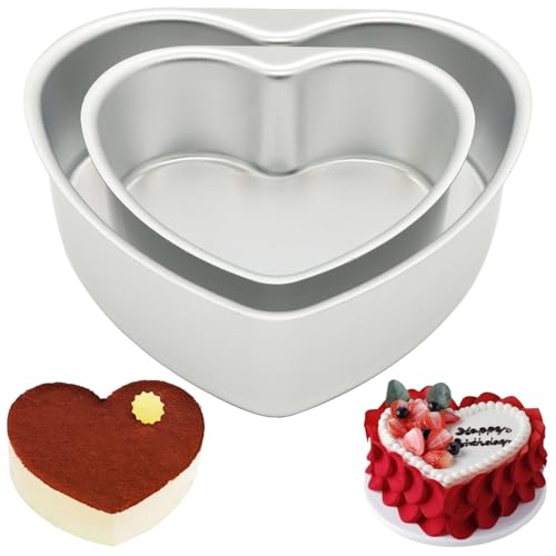 HQILRRA Moule Coeur,Moule a Gateau Coeur,Moule à Gâteau Cœur,Aluminium Anodisé, Revêtement Antiadhésif, Base Amovible,Convient pour les anniversaires, les mariages, Noël et Halloween