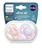Philips Avent ultra air Schnuller - 2er Pack, BPA-freier, atmungsaktiver Schnuller für Babys von 0-6 Monaten, inklusive Transport- und Sterilisationsbox, Reh/Eule (Modell SCF085/02)