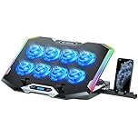 ICE COOREL Gaming Laptop Cooling Pad with 8 Cooling Fans, Laptop Fan Cooling Pad for Laptop 15-17.3 Inch, RGB Computer Cooler Stand with 6 Height Adjustable, Two USB Port, Phone Stand