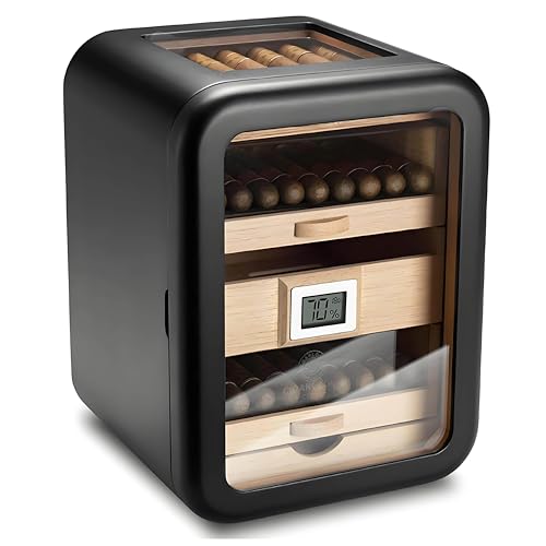 POADGBCN Cave à cigares électrique en cèdre Capacité 110 cigares Humidificateur avec hygromètre numérique Contrôle silencieux de la température et de l'humidité(Humidor-3)