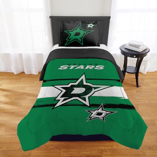 NORTHWEST Officially Licensed Dallas Stars NHL Team Comforter Set – Microfiber Twin/Twin XL Comforter & Sham with Hockey Logo for Fans, Dorms, Game Day Bedrooms