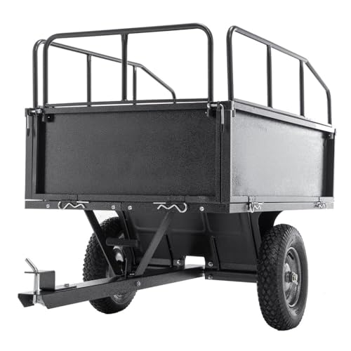 Carretilla remolque volquete de acero resistente de 17 pies cúbicos, 600 lb de capacidad, ruedas neumáticas de 15 pulgadas, marco reforzado para ATV, UTV, tractor de césped y jardinería miniatura 1