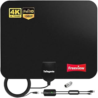 TV Aerial, Indoor TV Aerial for Digital Freeview 4K 1080P HD VHF UHF for Local Channels 200+ Miles Long Range with Upgraded Amplifier Signal Booster Support All Types TVs  16.5ft Coax Cable