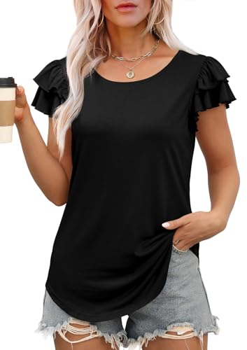 WEESO Womens T Shirts Ruffle Short Sleeve Summer Tops Cute Crew Neck Casual Blouses2