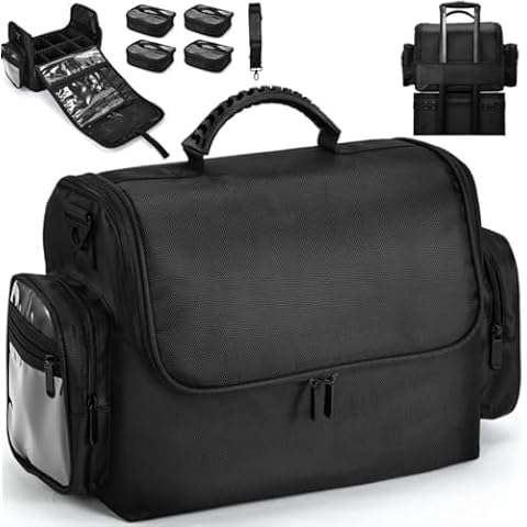 Adazzo Professional Makeup Case, Extra Large Travel Makeup Bag, Makeup Artist Carry Bag Makeup Organizer Case Cosmetic Makeup Train Case with 4 Small Bags, Luggage Sleeves(Plus) Cover