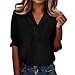 3/4 Length Sleeve Womens Tops Lapel V Neck Pullover Solid Tops Business Work Outfits Loose Blouses Casual Tees（1-Black,Large）