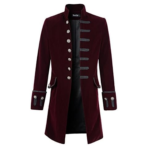 DarcChic Mens Velvet Goth Steampunk Victorian Frock Coat - Red - Large Cover