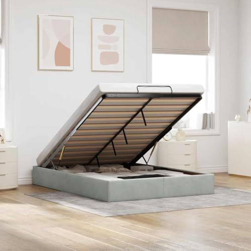 WITREE Canapé Abatible 140x190 cm con Almacenaje Hidráulico Cama tapizada 140x190 cm Cama Canape Terciopelo Cama Juvenil-Gris claro-140 x 190 cm