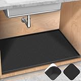 Picture of TRZZ Silicone Waterproof Under Sink Mat 28" x 19", Drip Tray and Cabinet Liner for Kitchen and Bathroom, Prevents Water Damage and Organizes Cabinets (Black)