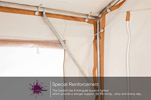 Luckyberry 10'X 20' Heavy Duty Carport With Roll-Up Ventilated Windows, Portable Garage With Removable Sidewalls & Doors For Car, Truck, Boat, Car Canopy With All-Season Tarp, Beige #TOP4