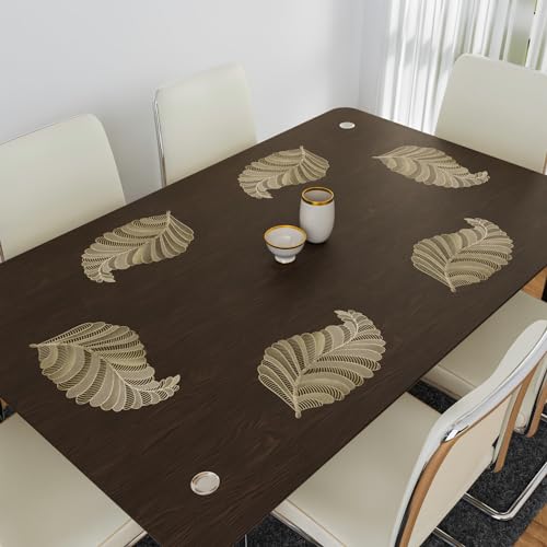 Image of Kuber Industries Placemats for Dining Room | Designer Table Mat Set | Placemats for Kitchen Table | Leaf Shape Placemat | 6 Piece Set | Golden