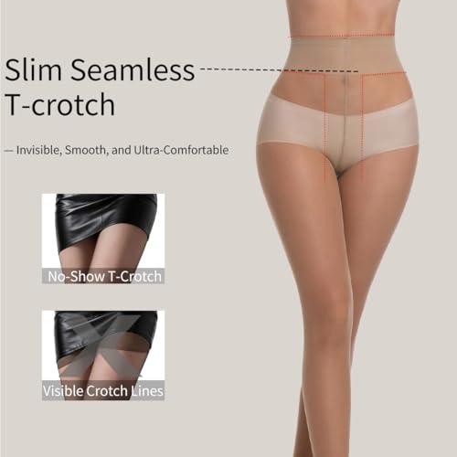 Image of Citystl 2 Pairs Sheer Tights for Women 30D Reinforced T Crotch Control Top with Reinforced Toes Pantyhose Stockings