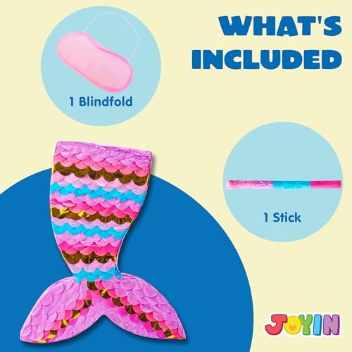 Mermaid Tail Pinata with Plastic Bat and Paper Blindfold for Fun Fiesta Taco Party Supplies, Photo Props, Mexican Theme Decoration, Carnivals Festivals, Girl Kids Birthday Parties 13W x 15.7H by JOYIN - Image 3