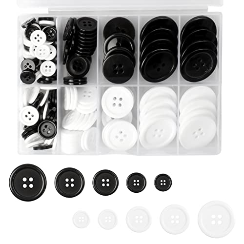 Jawflew Mixed Sewing Buttons 160Pcs 4 Holes Buttons 5 Sizes Resin Button With Separate Compartment Storage Box, Suit For Sewing, Craft Projects And Holiday Decoration (Pack Of 160) #TOP14