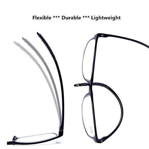 DOOViC Blue Light Blocking Computer Reading Glasses +4.0 Black/Rectangle TR90 Flexible Frame Lightweight Readers Glasses for Men/Women - Image 3