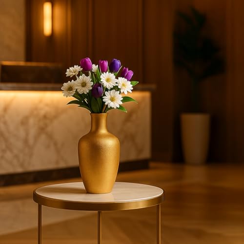 Image of Market99 Metal Flower Holder - Surahi Shape Decorative Vase for Living Room|Golden Crackle Design | Home Decor Accent Piece for Tabletop, Corner, Shelf & Gifting | Timeless Elegance for All interiors