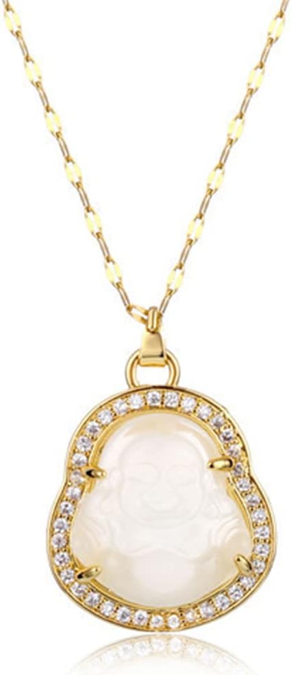 Yifnny Buddha Halskette, Lucky Lachender Buddha Anhnger Halskette Zirkonia Grne Jade Buddha Halskette Buddha Anhnger fr Mnner Damen Glckskette Buddha Schmuck