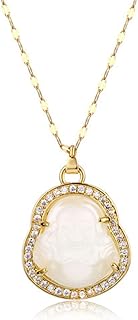 Buddha Necklace, Lucky Laughing Buddha Pendant Necklace Cubic Zirconia Green Jade Buddha Necklace Buddha Pendant for Men Women Good Luck Necklace Buddha Jewelry